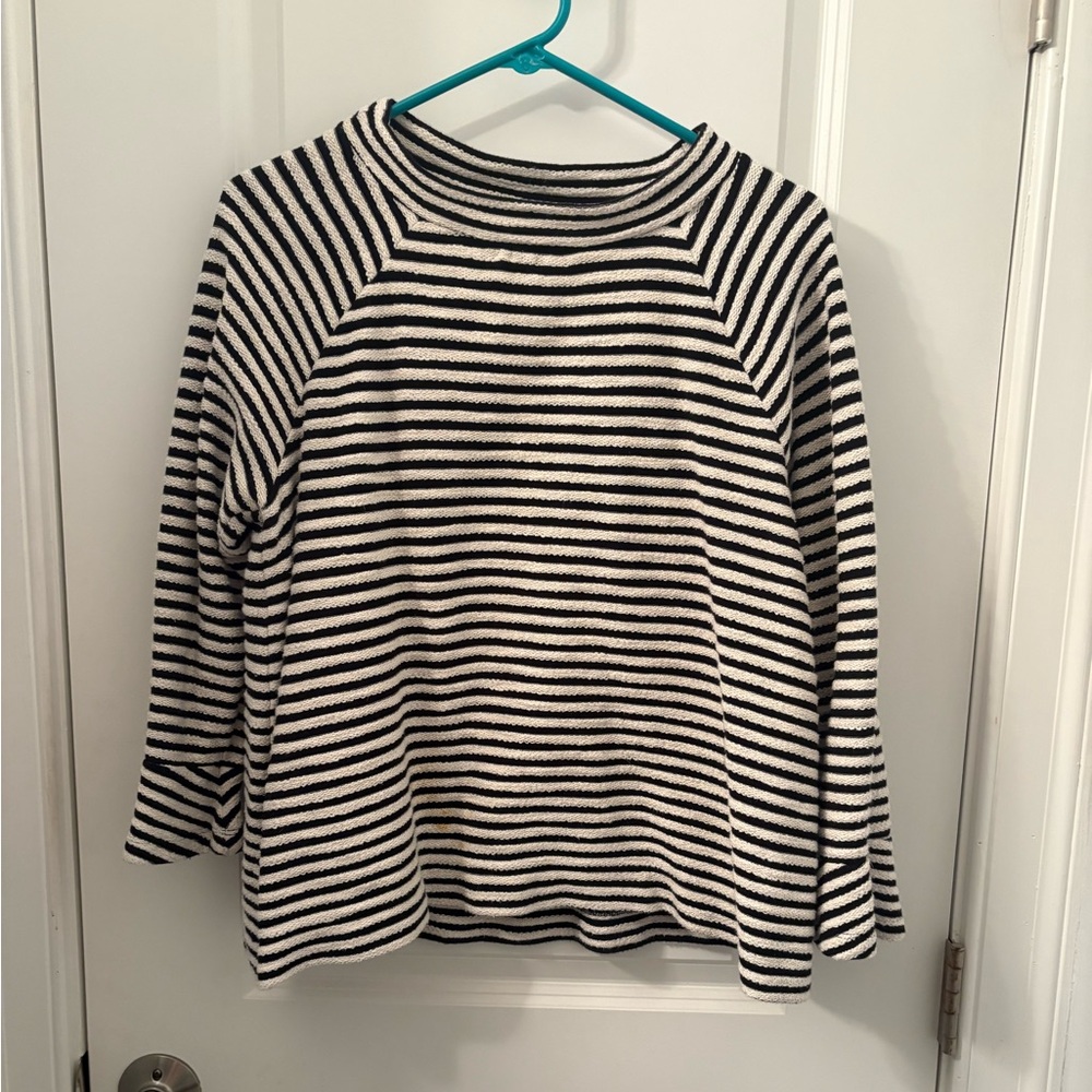 ANN TAYLOR LOFT Black & White Sweater Striped Shirt 3/4 Bell Sleeves Size M